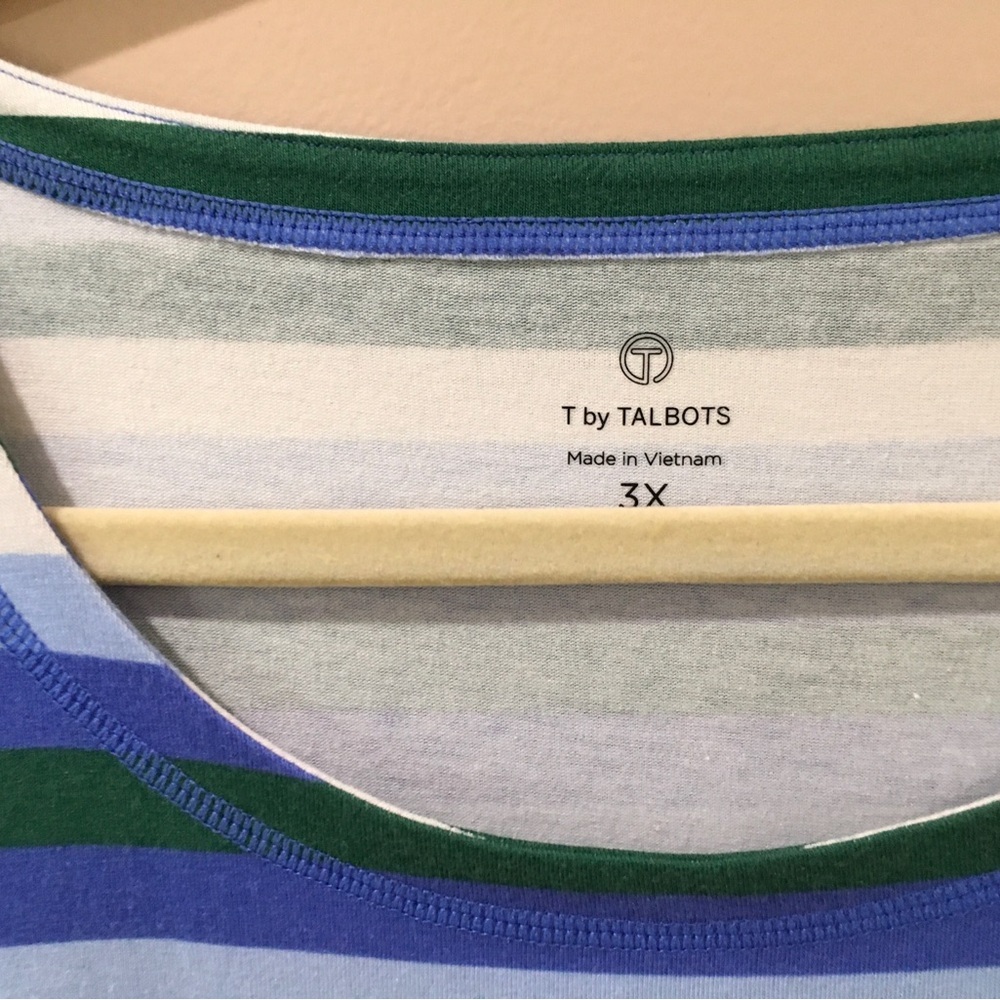 T Talbots Top Tee Woman Plus 3X Striped Blue Long Sleeve Stretch  Active New - Picture 3 of 6
